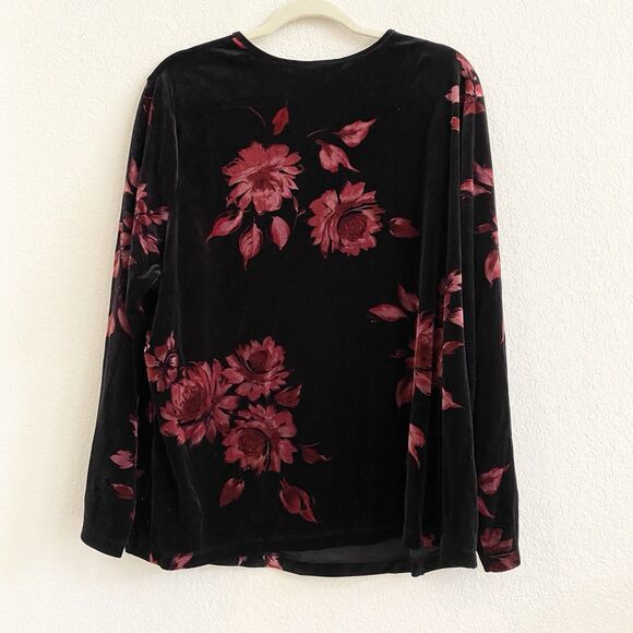 Lane‎ Bryant Blouse Womens 22/24 Dark  Floral Whimsigoth Velvet Fairy Black Red - Picture 7 of 9